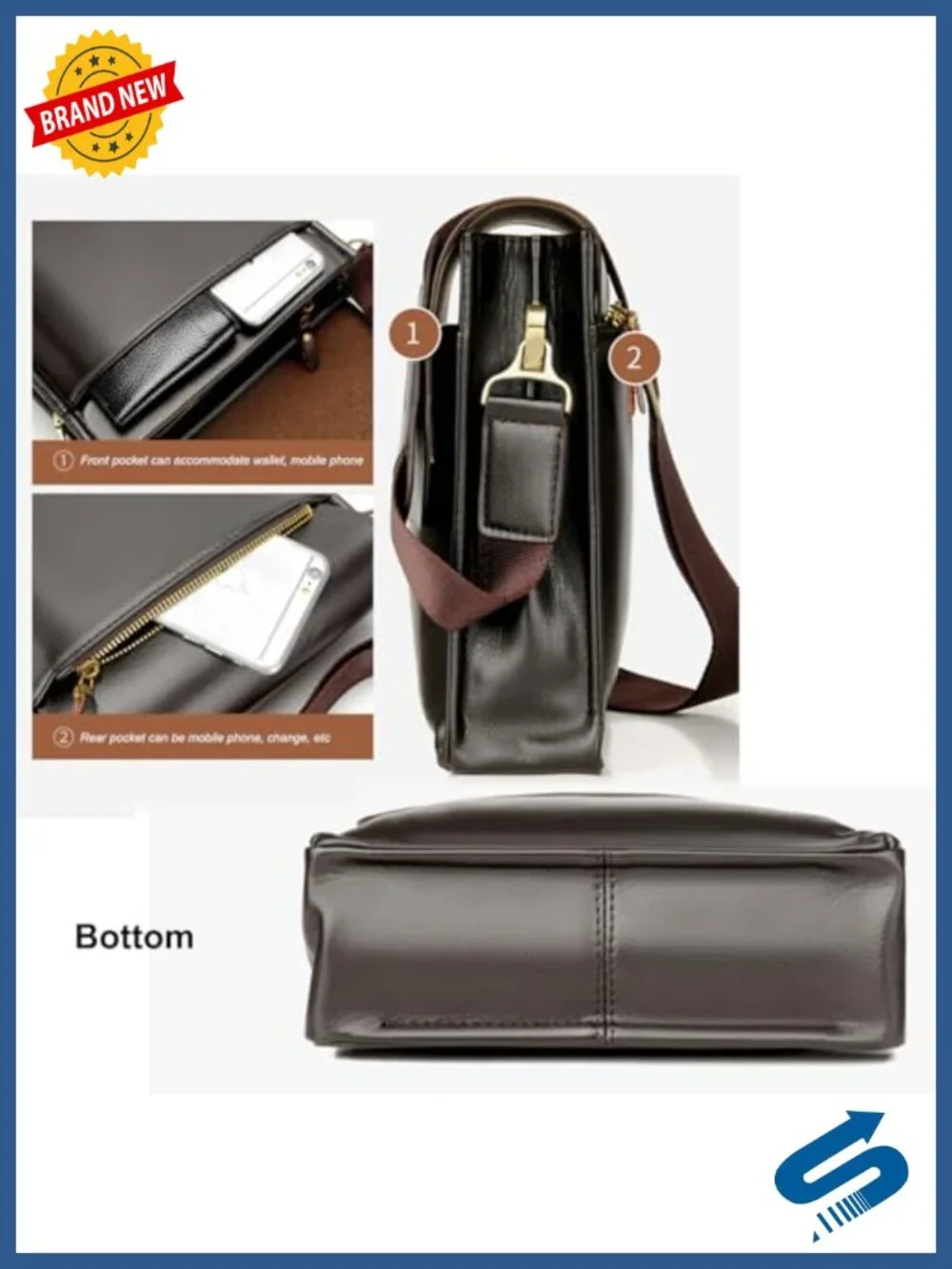 PU Leather Crossbody Messenger Bag for Work Travel Business